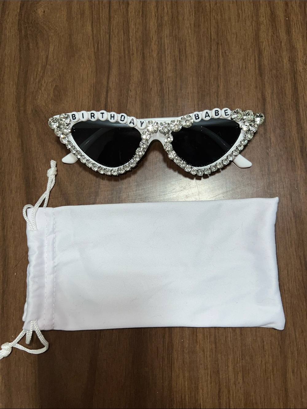 White Birthday Babe Rhinestone Cat Eye Sunglasses
